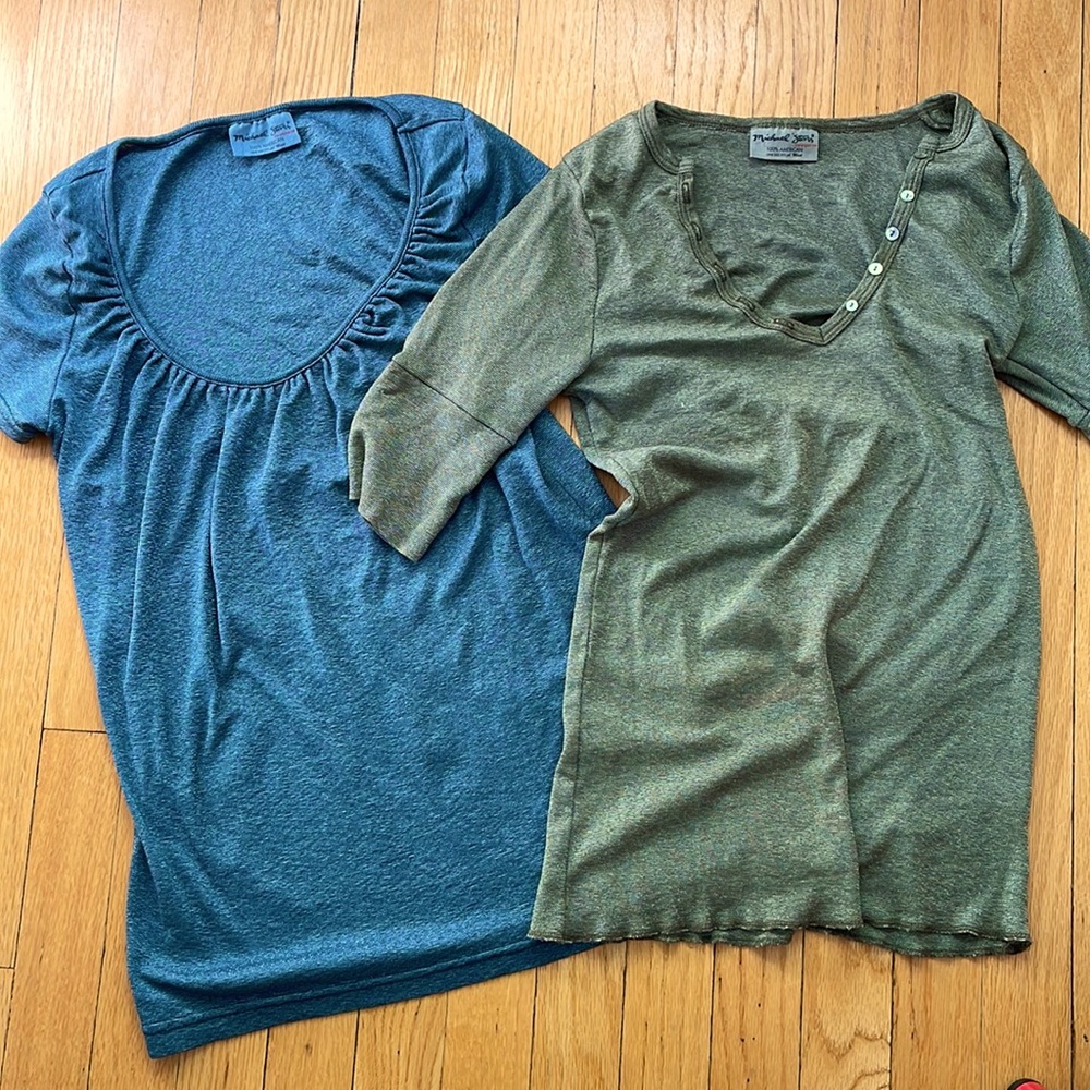 set of two Michael Stars y2K shine green shades made in USA short sleeve shirts